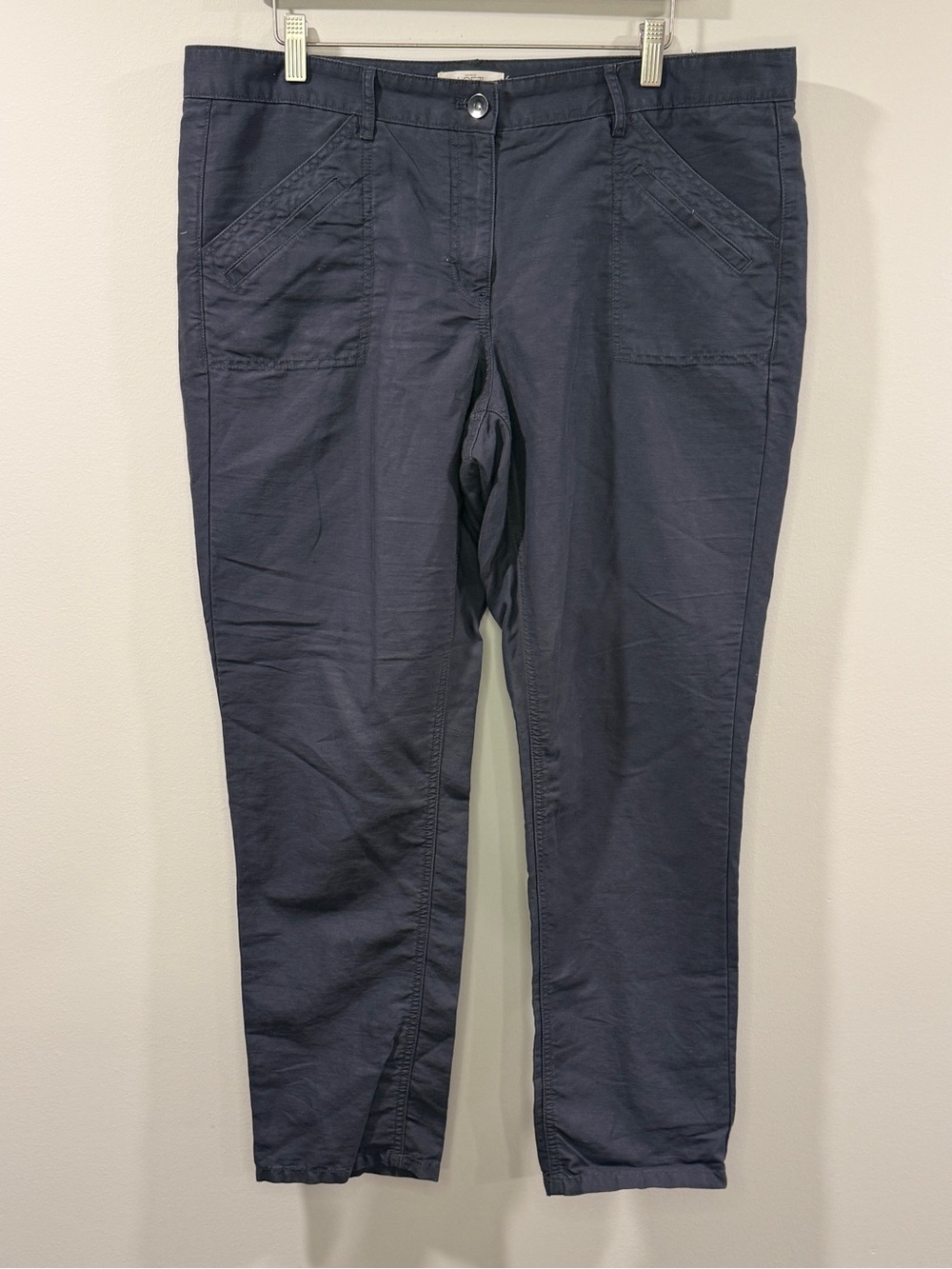LOFT Women’s Linen Blend Ankle Cropped Pants in Navy Size 14